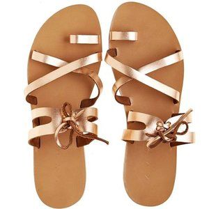 Kyma Skiathos Strappy Sandals Rose Gold Leather Lace-Up Corset Metallic Flats 6